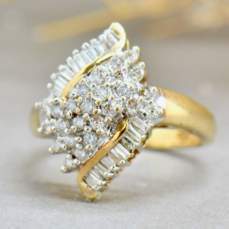 Baguette & Round Diamond 9ct Yellow Gold Cluster Ring (0.74ct)