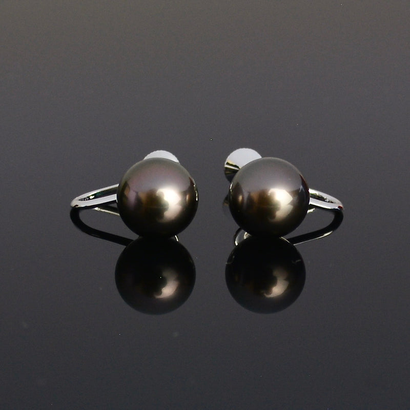 White Gold Mikimoto Black South Sea Pearl Earrings 9.5mm AAA Grade