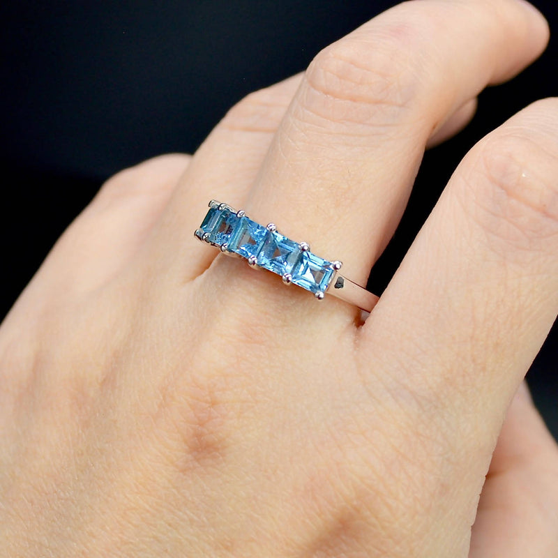 Electric Blue Topaz Solitaire Sterling Silver Ring