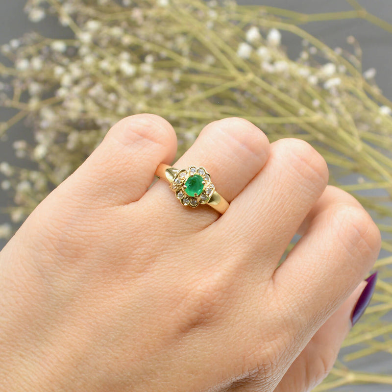 Emerald and diamond gold shop ring