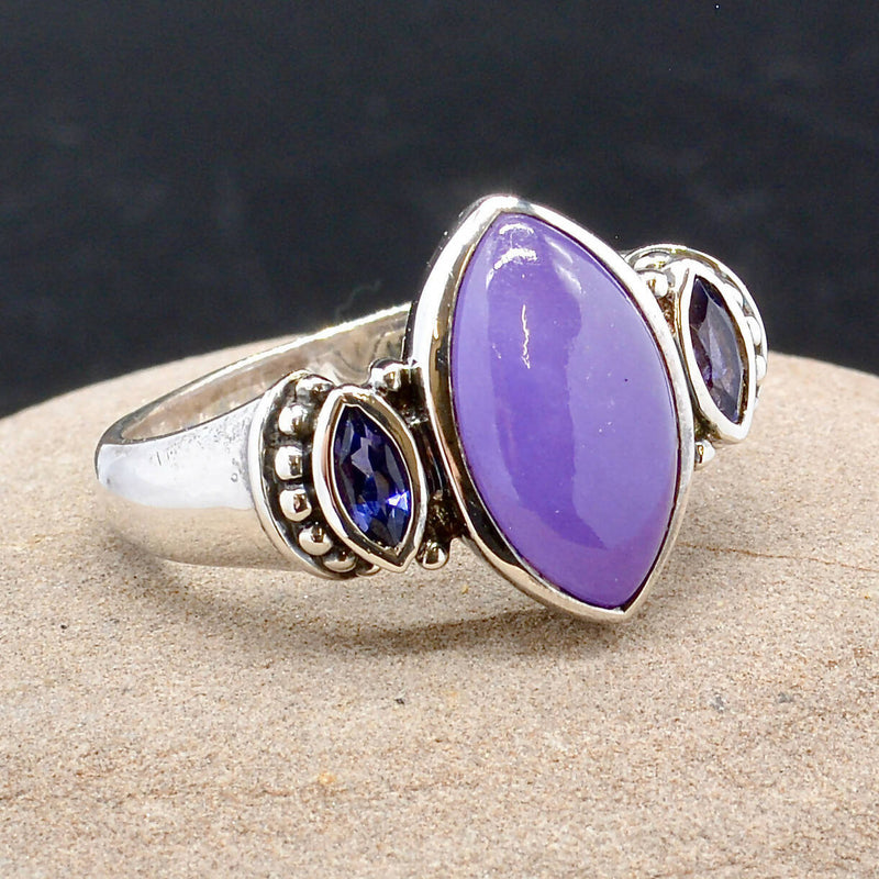 Lavender Jade and Iolite Sterling Silver Ring