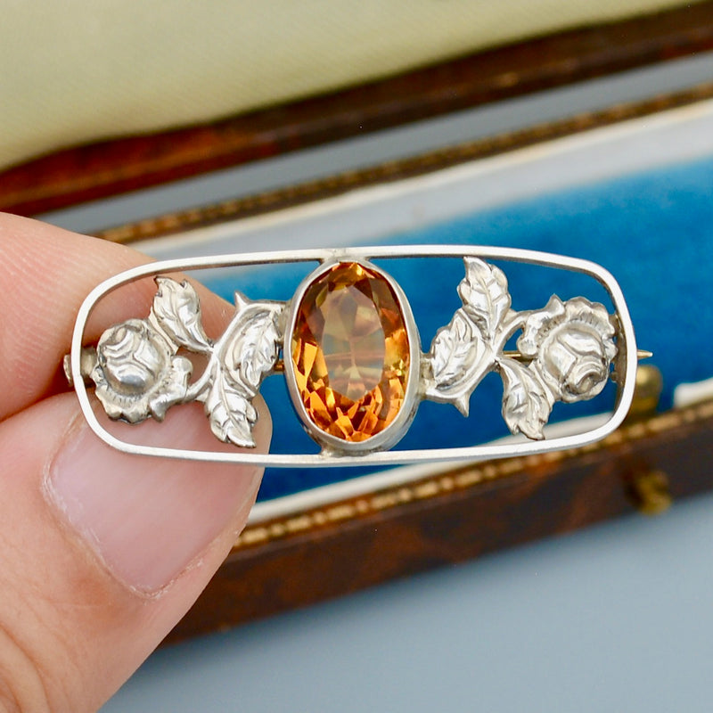 Vintage Citrine Rose Brooch