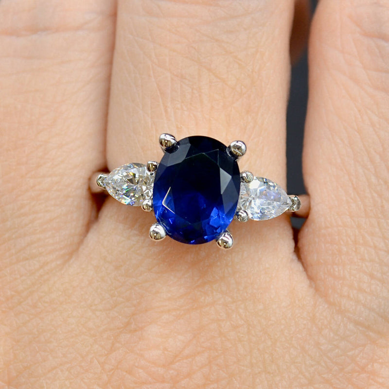 Trilogy Three-Stone Blue and Colourless CZ Sterling Silver Engagement Ring