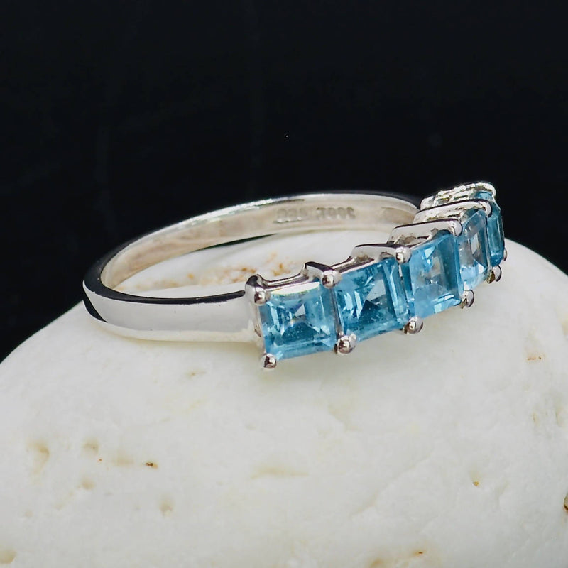 Electric Blue Topaz Solitaire Sterling Silver Ring