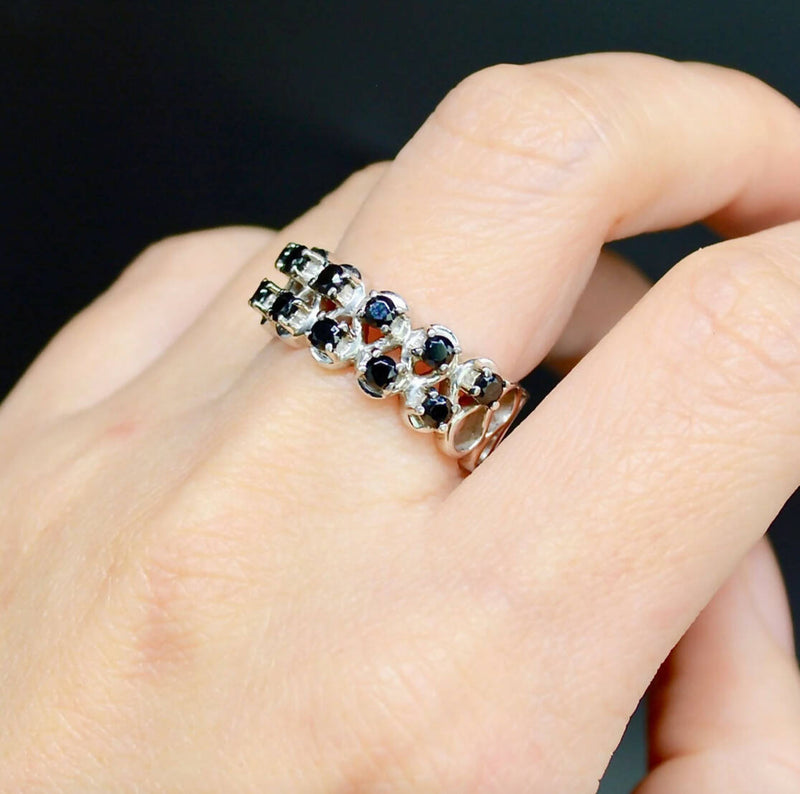 Natural Black Spinel Half Eternity Sterling Silver Stacking Band