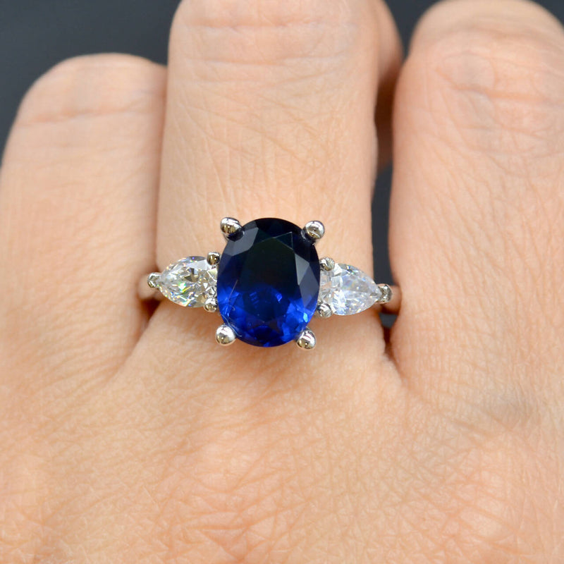 Trilogy Three-Stone Blue and Colourless CZ Sterling Silver Engagement Ring