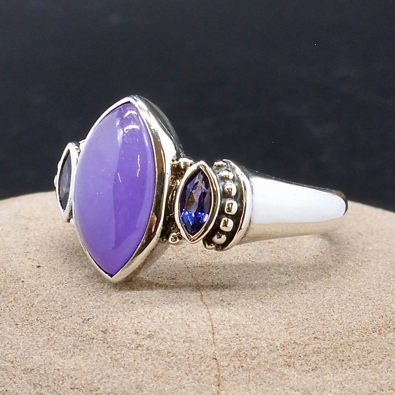 Lavender Jade and Iolite Sterling Silver Ring