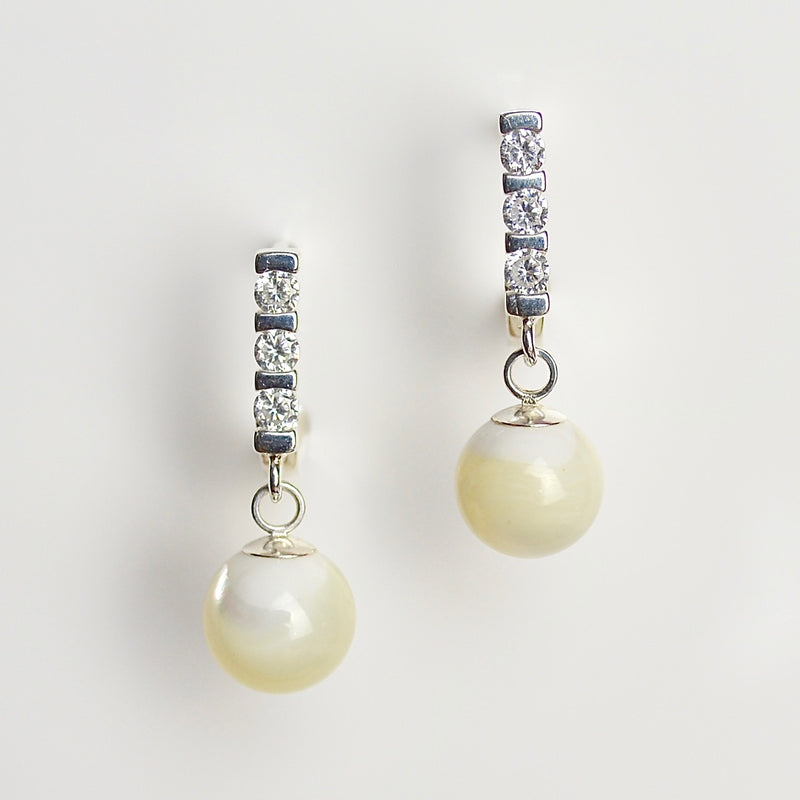 925 Sterling Silver Mother of Pearl and Cubic Zirconia Drop Earrings