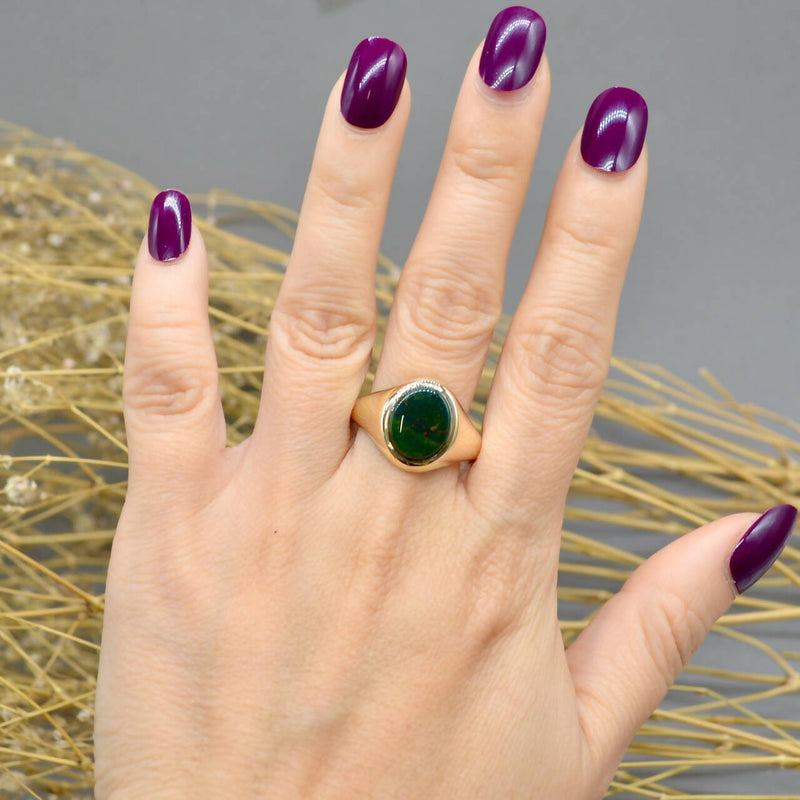 Vintage 1970s 9CT Yellow Gold Bloodstone Mens Signet Ring