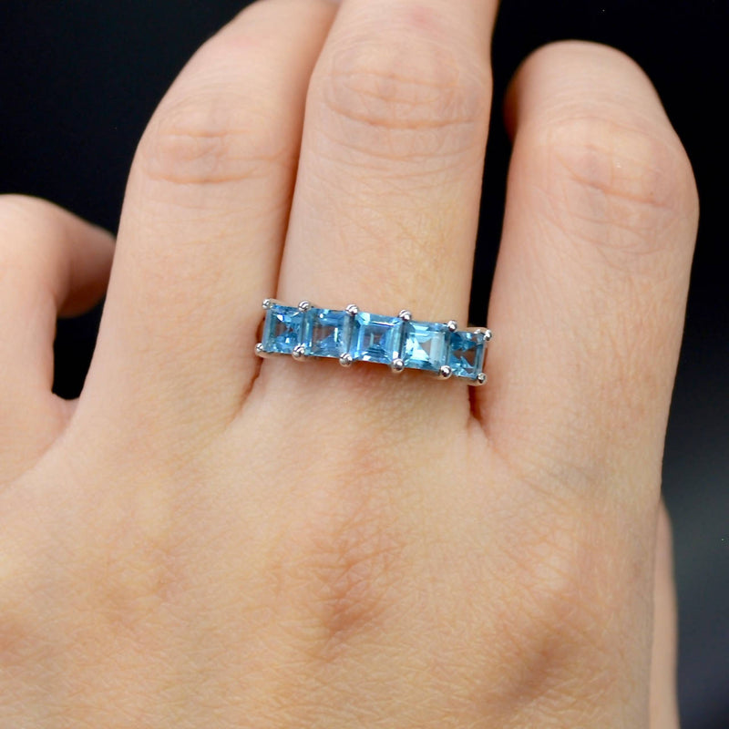 Electric Blue Topaz Solitaire Sterling Silver Ring