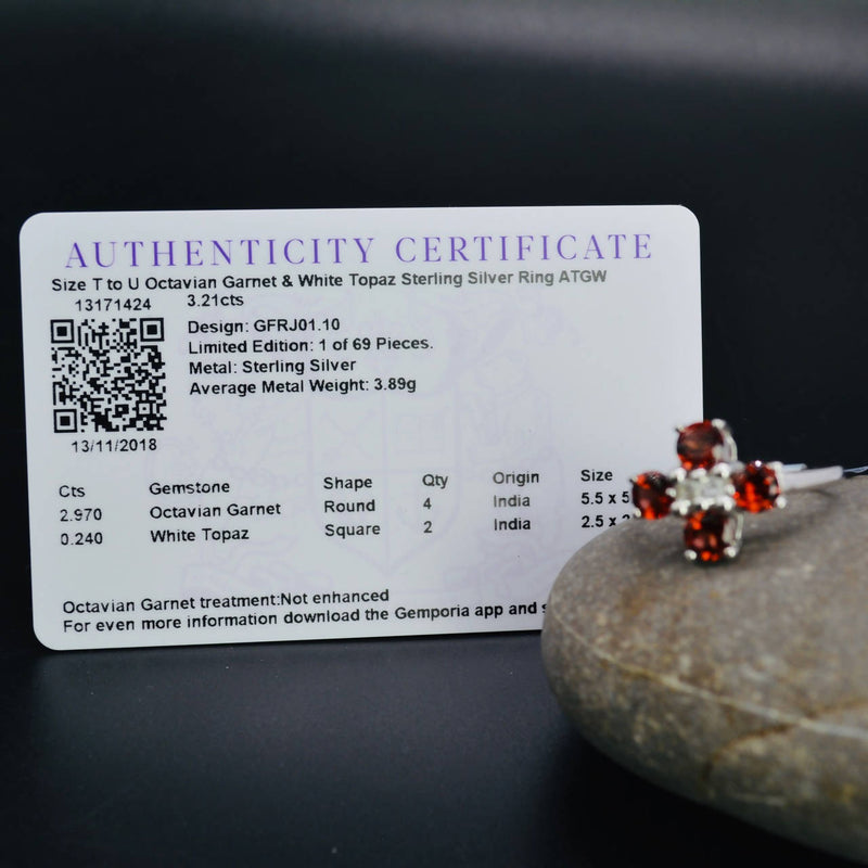 Garnet & White Topaz Flower Cluster Ring